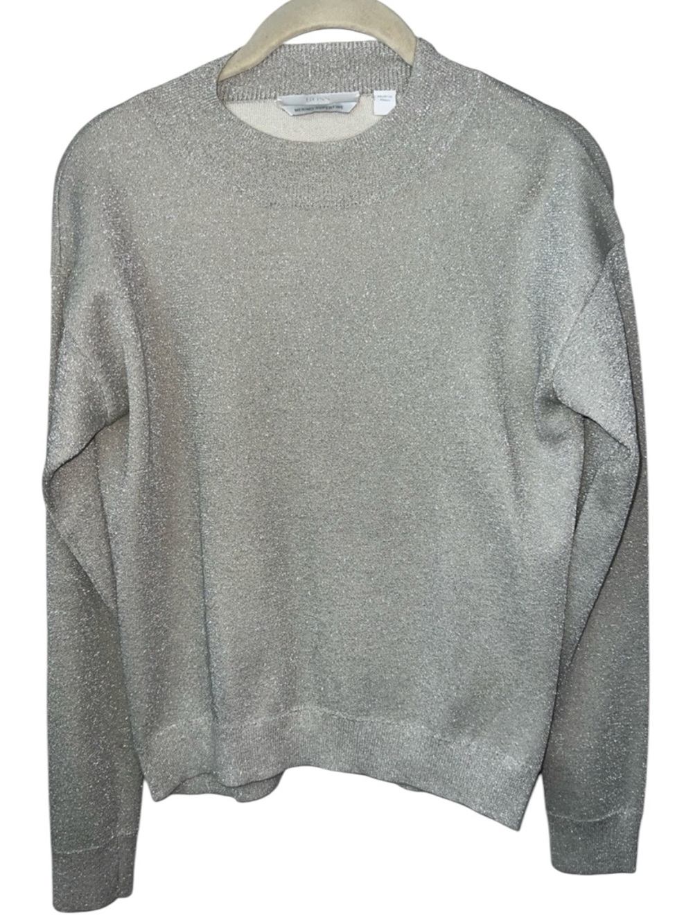 Boss Metallic Crewneck Sweater In Silver